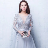 Gray Tulle Beaded Plus Size Evening Gown