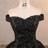 Elegant Black Off Shoulder A-Line Wedding Dress