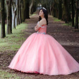 Pink XV Quinceañera Dress with Deep V Neck