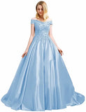 Off Shoulder Satin Prom Dress