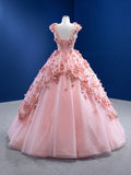 Pink Quinceañera Tulle Ball Gown