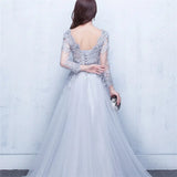 Gray Tulle Beaded Plus Size Evening Gown