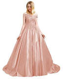 Off Shoulder Satin Prom Dress