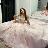 Pink Ball Gown with Lace Appliques