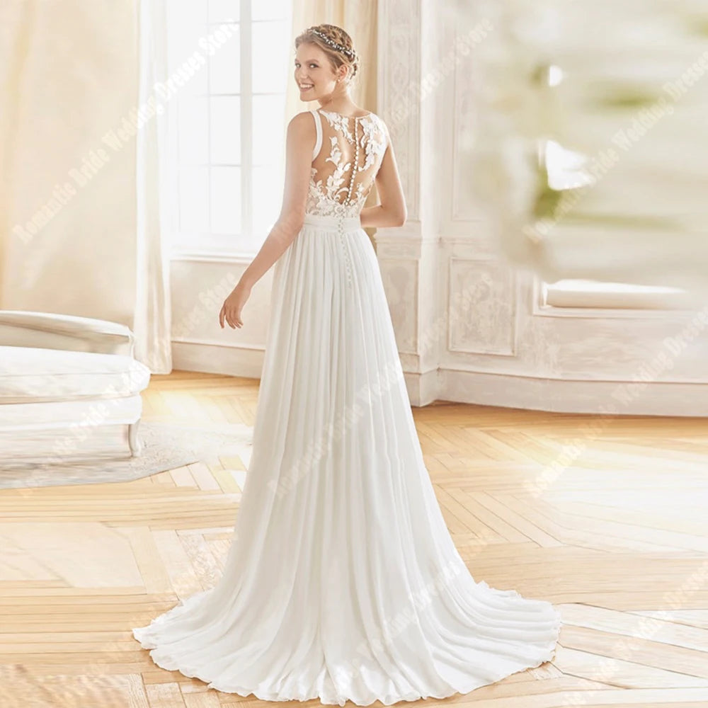 Lace Floral V-Neck Wedding Dress