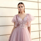 V-neck A-line Backless Formal Dress