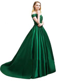 Elegant Green Satin Evening Gown