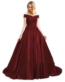 Off Shoulder Satin Prom Dress