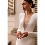 Elegant Deep V-Neck Floor Length Mermaid Wedding Dress