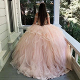 Off-Shoulder Sparkly Organza Quinceanera Gown