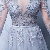 Gray Tulle Beaded Plus Size Evening Gown