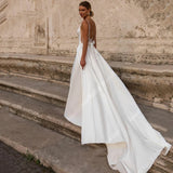 Elegant Deep V-Neck A-Line Wedding Dress