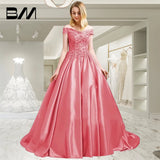 Off Shoulder Satin Prom Dress