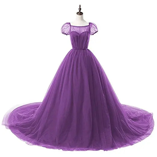 Short Sleeve Tulle Formal Gown