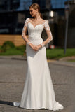 V-Exquisite Long Sleeve Neck Mermaid Wedding Dress