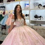 Pink Ball Gown with Lace Appliques