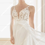 Lace Floral V-Neck Wedding Dress