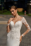 V-Exquisite Long Sleeve Neck Mermaid Wedding Dress
