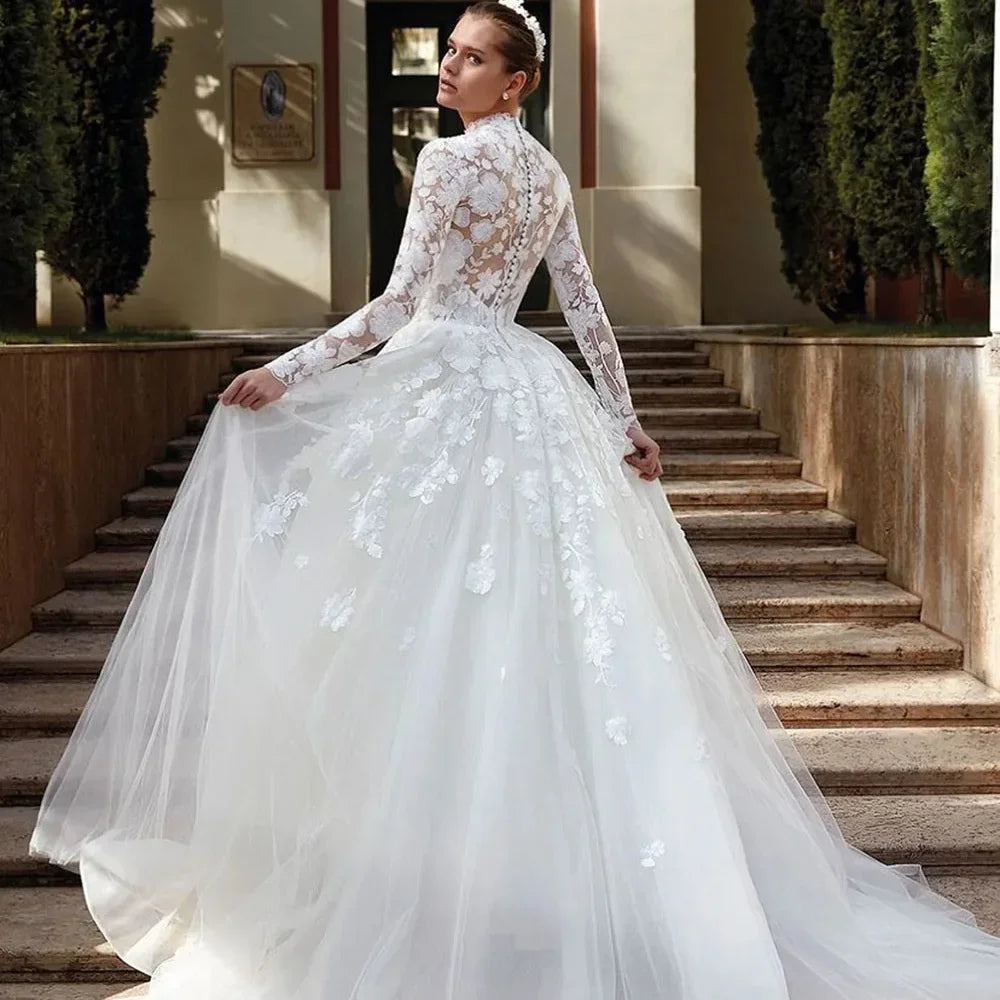 High Neck Lace Wedding Dress