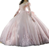 Pink 3D Floral Quinceañera Ball Gown