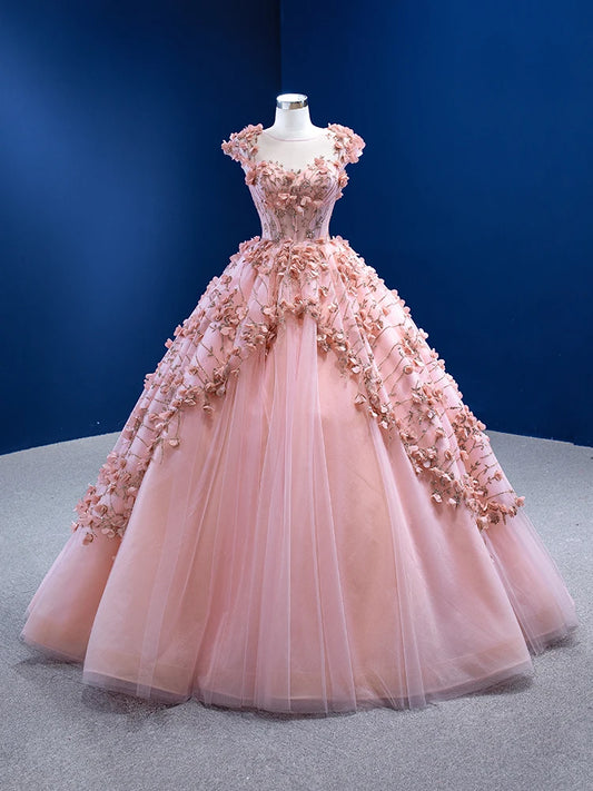 Pink Quinceañera Tulle Ball Gown