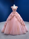 Pink Quinceañera Tulle Ball Gown