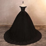 Elegant Black Off Shoulder A-Line Wedding Dress