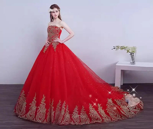 Red Tulle Strapless Formal Dress