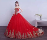 Red Tulle Strapless Formal Dress