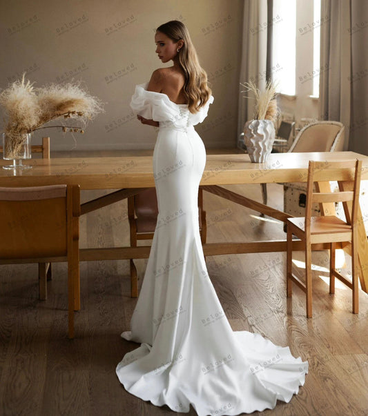 Modern Off The Shoulder Satin Mermaid Wedding Dress
