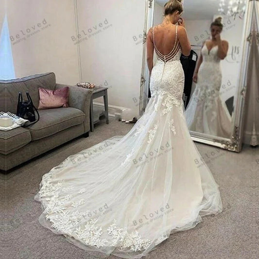 Exquisite Lace Appliques Mermaid Wedding Dress