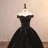 Elegant Black Off Shoulder A-Line Wedding Dress