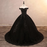 Elegant Black Off Shoulder A-Line Wedding Dress