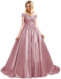 Off Shoulder Satin Prom Dress