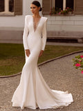 Elegant Deep V-Neck Floor Length Mermaid Wedding Dress