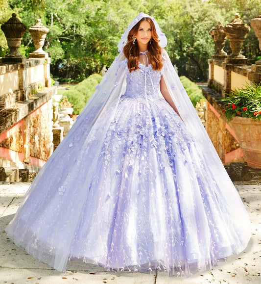 Lace Applique Floor Length Quinceanera Dress With Cape