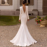 Elegant Deep V-Neck Floor Length Mermaid Wedding Dress