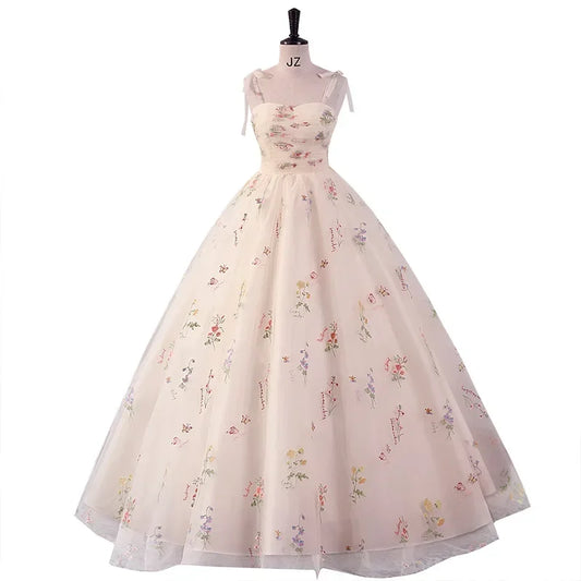 Floral Embroidery Long Prom Dress