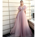 V-neck A-line Backless Formal Dress