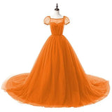 Short Sleeve Tulle Formal Gown