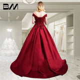 Off Shoulder Satin Prom Dress