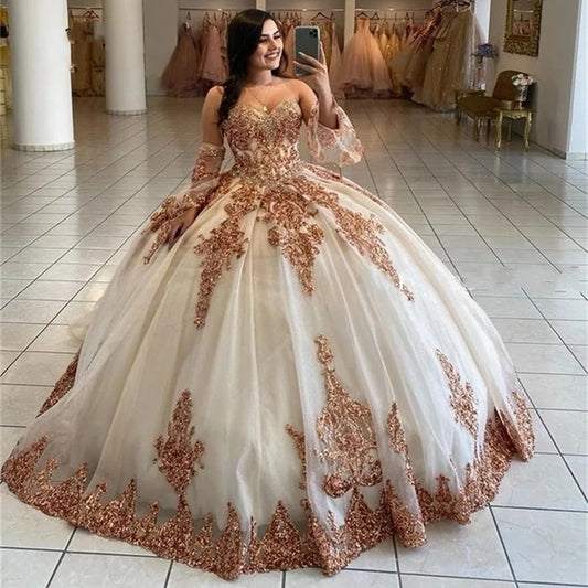 Quinceañera Dress with Detachable Sleeves