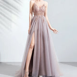 Elegant Embroidered Sling Evening Dress