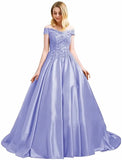 Off Shoulder Satin Prom Dress