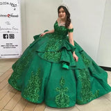 Emerald Green Off-Shoulder Quinceañera Dress