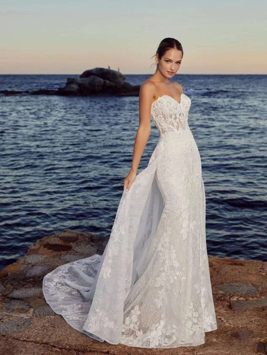 Detachable Train Backless Vintage Mermaid Wedding Dress