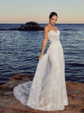 Detachable Train Backless Vintage Mermaid Wedding Dress