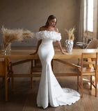 Modern Off The Shoulder Satin Mermaid Wedding Dress