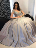 Gray Beaded Quinceañera Princess Gown