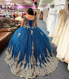 Shiny Blue Glitter Quinceañera Dress